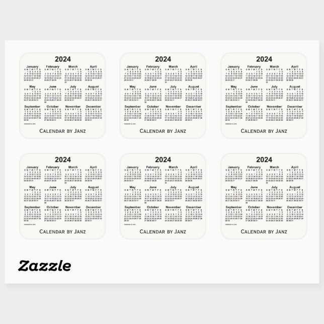 Calendrier blanc 2024 par Sticker Carré Janz (Feuille)