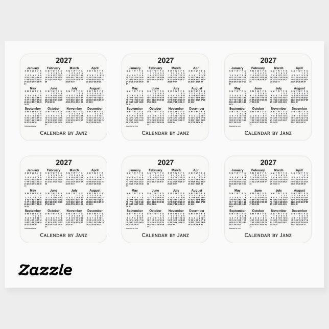 Calendrier blanc 2027 par Sticker Carré Janz (Feuille)