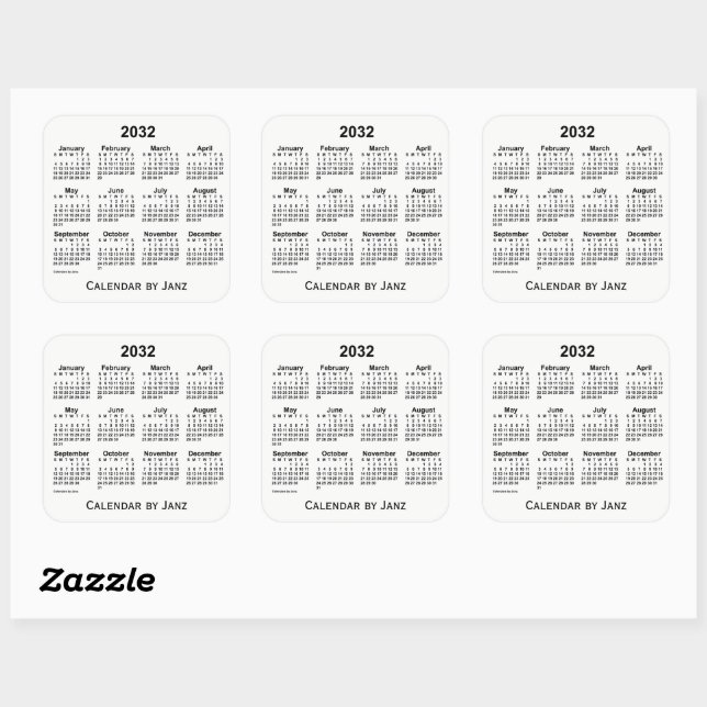 Calendrier blanc 2032 par Sticker Carré Janz (Feuille)