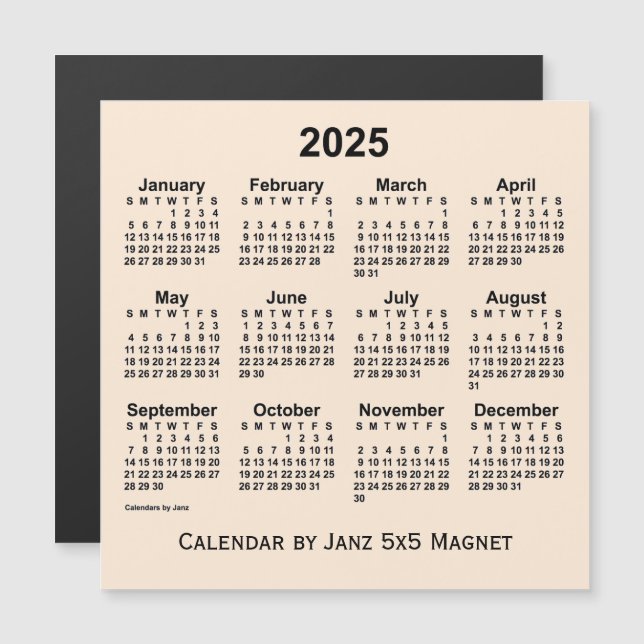 Calendrier blanc antique 2025 par Janz 5x5 Magnet (Devant / Derrière)