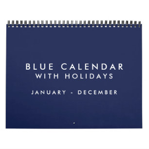 Calendrier Blanc Bleu Avec Vacances 12 Mois