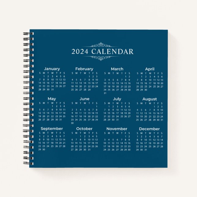 Calendrier bleu 2024 simple mais élégant | CARNET (Devant)