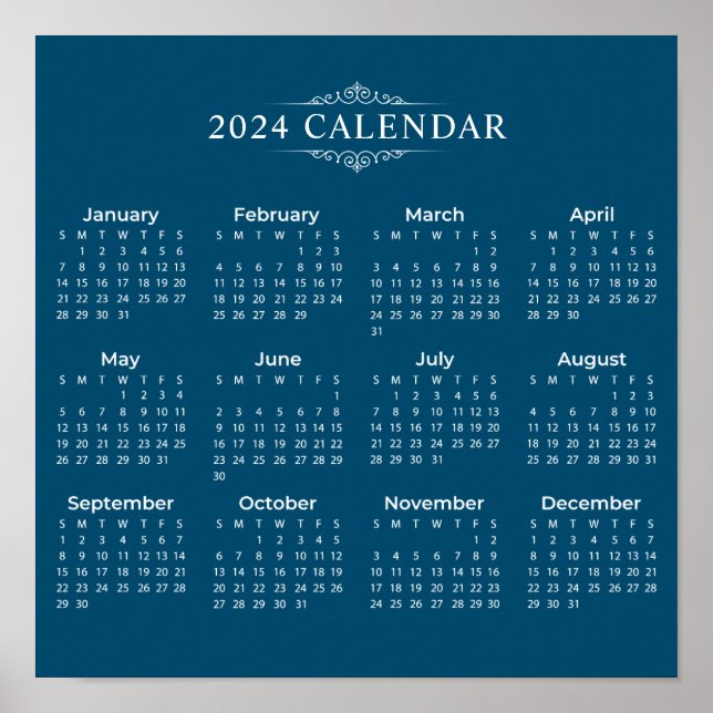 Calendrier bleu 2024 simple mais élégant | Poster (Devant)