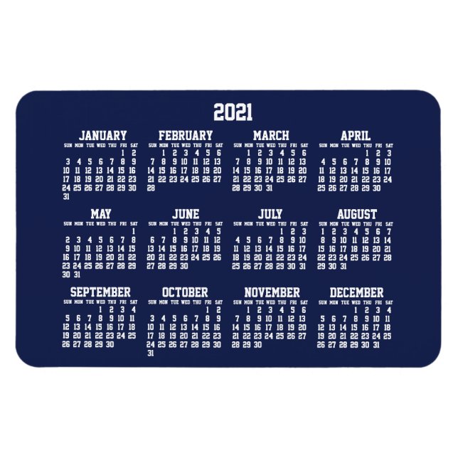 Calendrier bleu marine 2021 Grand Magnet flexible (Horizontal)
