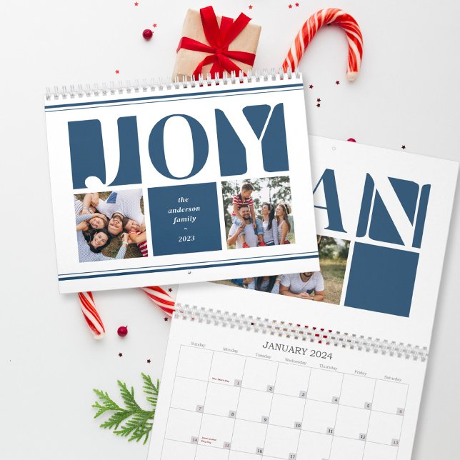 Calendrier Blue Joy Typographie Famille Photo Collage Noël (Créateur téléchargé)
