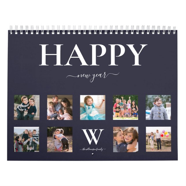 Calendrier Bonne année | Photo de famille | Nom du monogramme (Protection)