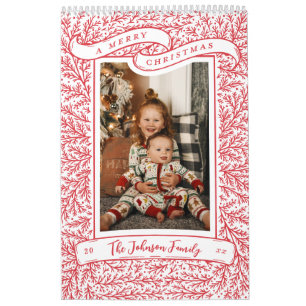 Calendrier Branches généreuses Rouge et blanc Photo de Noël