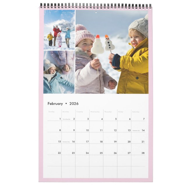 Calendrier Cadres Pastel Monthly Photo Collage Photos de fami (Feb 2026)