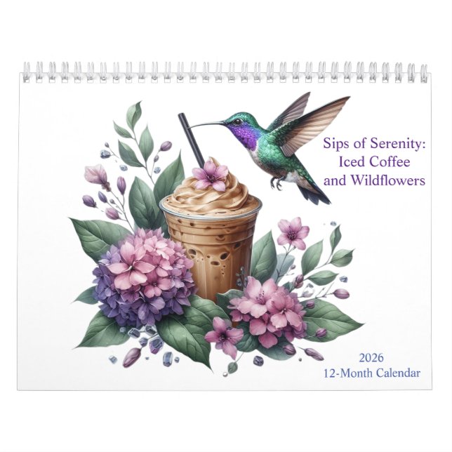 Calendrier Café glacé et aquarelle Fleur sauvage Art 2026 (Protection)