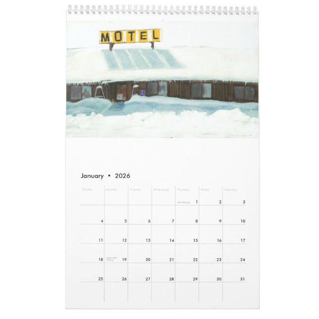 Calendrier Calandre de peintures aléatoires de Jeanine Leclai (Jan 2026)