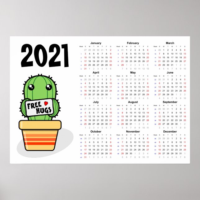 Calendrier Câlins Gratuits 2021 Affiche - Début de (Devant)