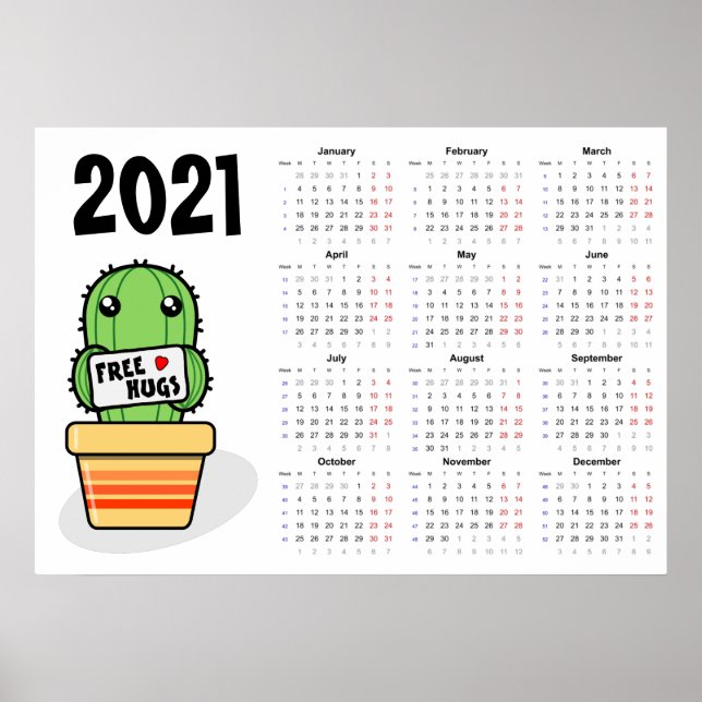Calendrier Câlins Gratuits 2021 Affiche - Début lu (Devant)