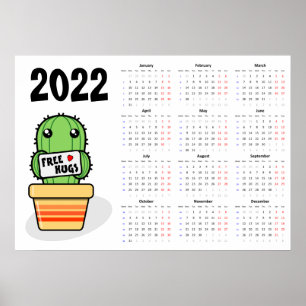 Calendrier Câlins Gratuits 2022 Poster - Début lun