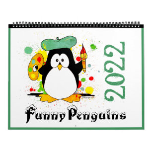 Calendrier Caricature de pingouins amusant coloré Art Green 