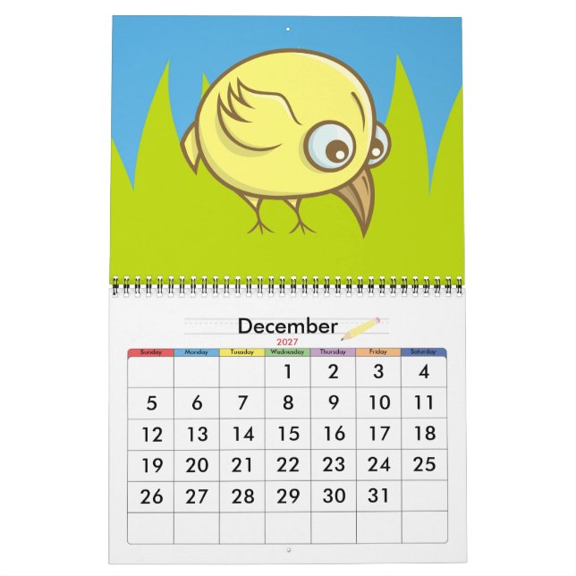 Calendrier Caricature d'oiseau jaune (Dec 2027)