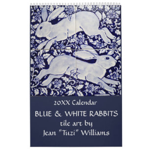 Calendrier Carrelage bleu et blanc de lapin Art N'importe que