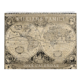 Calendrier Carte du monde vintage Personnalisé Photo de famil