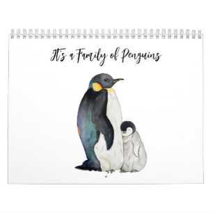 Calendrier C'est une famille de pingouins en aquarelle