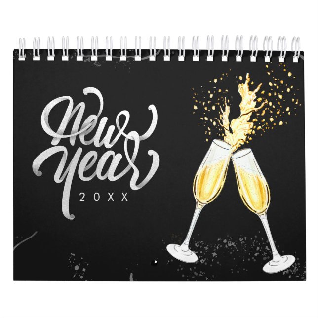 Calendrier Champagne Gold Black Verre Confetti Moderne (Protection)