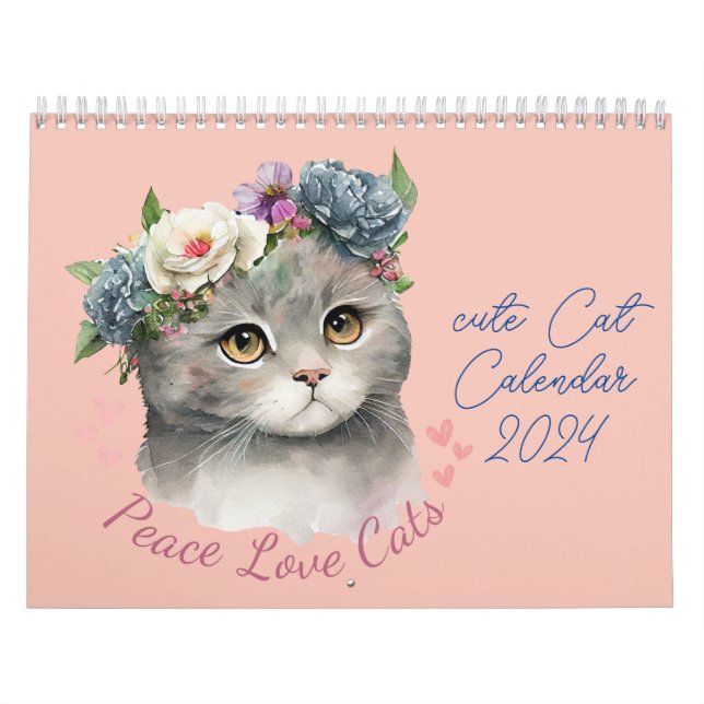 Calendrier chat mignon avec amour et paix (Protection)