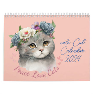 Calendrier chat mignon avec amour et paix