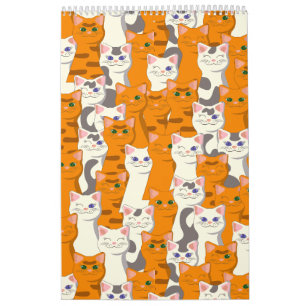 Calendrier Chats blancs et gingembre motif yeux verts yeux bl