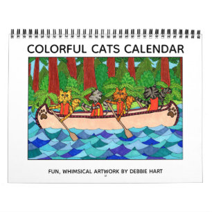 Calendrier Chats colorés Fun mignon Whimsical 2022 Kitty Art