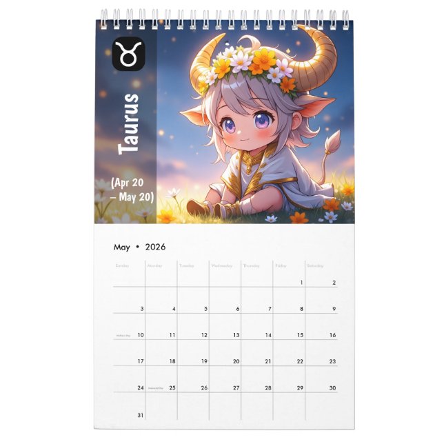 Calendrier Chibi Cute Zodiac 2026 - Astrologie Kaw (Mai 2026)