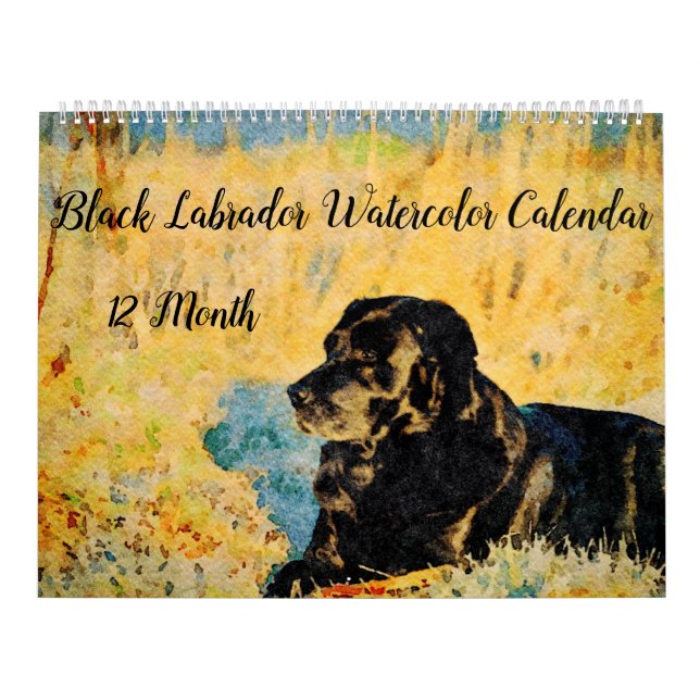 Calendrier Chiens de 12 mois Black Lab Chiens Animaux Aquarel (Protection)