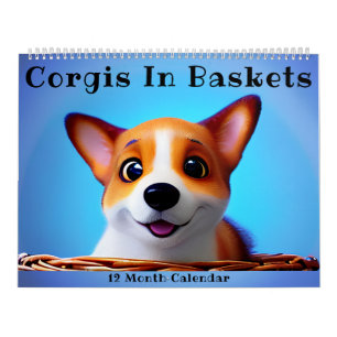 Calendrier Chiens de marionnettes de Corgi mignons dans des p