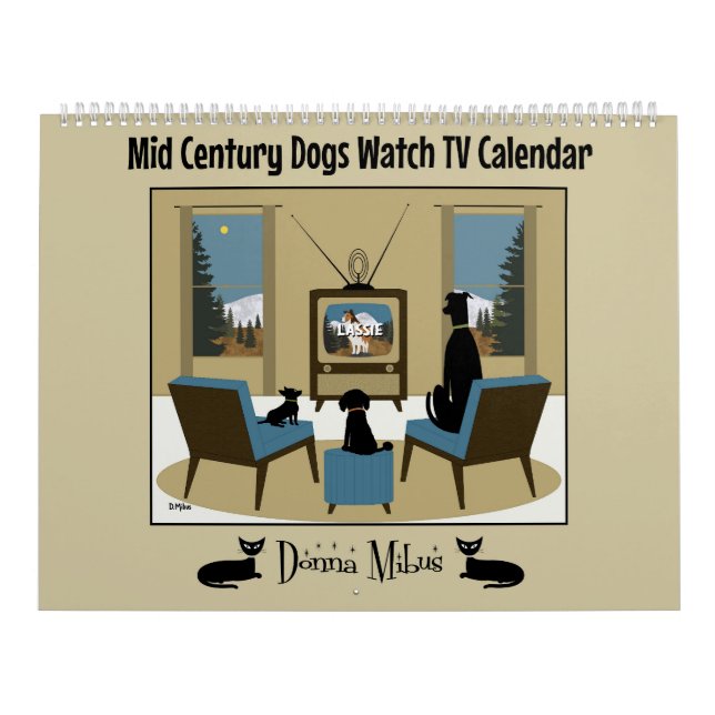 Calendrier Chiens du milieu du siècle regardent la télévision (Protection)