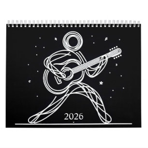 Calendrier Chiffres minimalistes de bâton Jouer Guitare 2026 