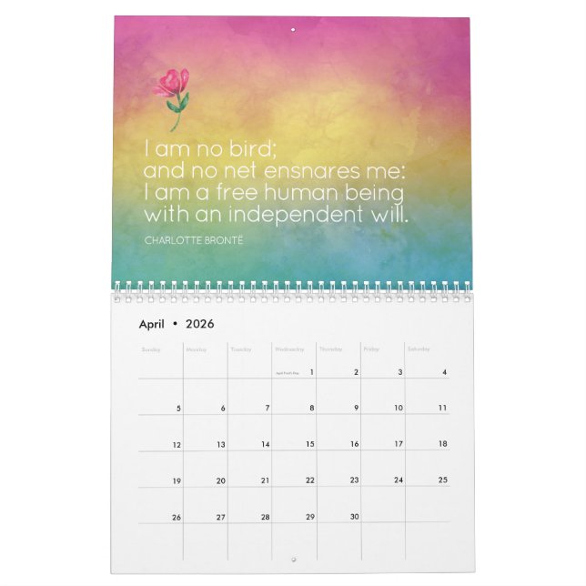 Calendrier Citation féministe inspirante Aquarelle Art (Apr 2026)