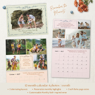 Calendrier Collage de photos de famille personnalisé Bohème r