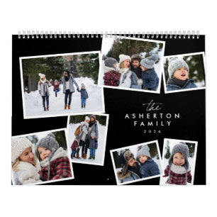 Calendrier collage photo de famille design moderne noir blanc