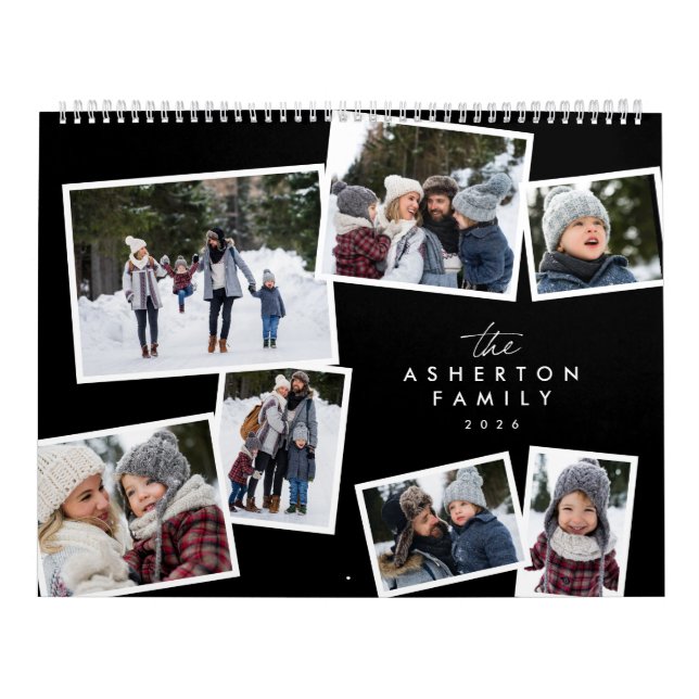 Calendrier collage photo de famille design moderne noir blanc (Protection)