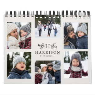 Calendrier Collage photo de famille monogramme rustique noir
