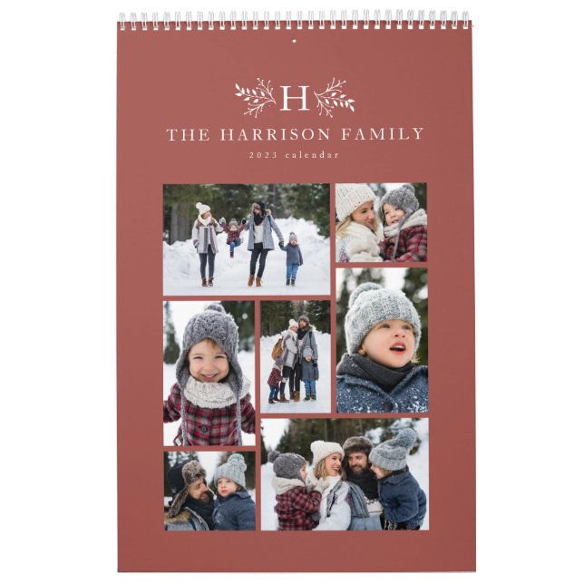Calendrier Collage photo de famille rustique terre cuite mono (Protection)