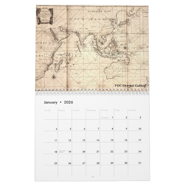 Calendrier colonial néerlandais de cartes (Jan 2026)