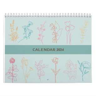 CALENDRIER CONCEPTION D'ART SIMPLE EN LIGNE DE FLEURS RETRO