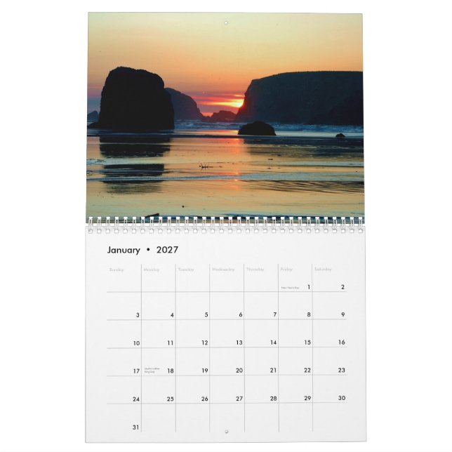 Calendrier Couchers du soleil de l'Orégon (Jan 2027)