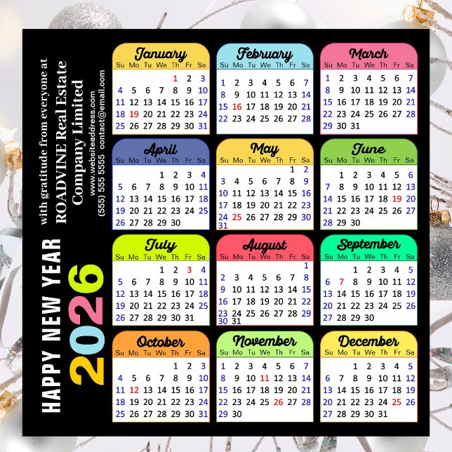 Calendrier couleur 2026 Magnet d'entreprise noir m (Créateur téléchargé)