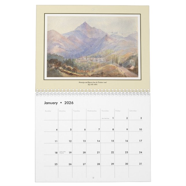 Calendrier Couleurs pour aquarelle de Madame victorienne (Jan 2026)