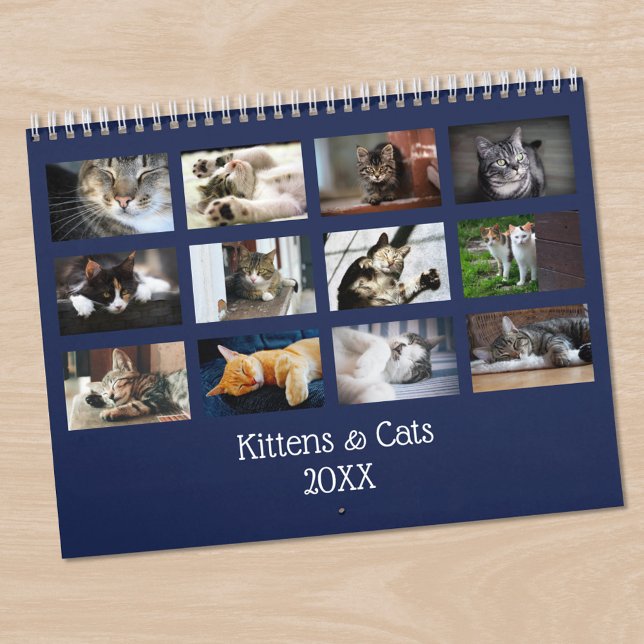 Calendrier Créer votre propre animal de compagnie photo Couve (Create Your Own Pet Photo Navy Blue Cover Calendar, in situ)