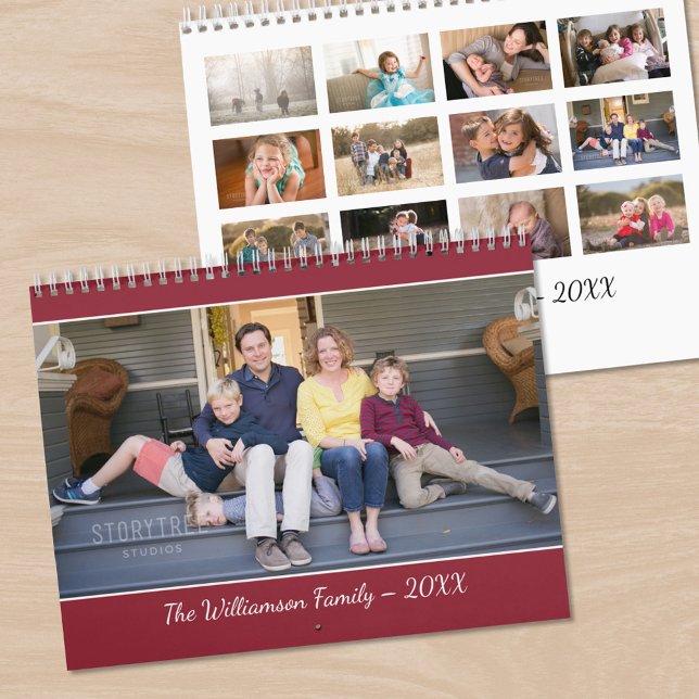 Calendrier Créez votre propre photo de couverture rouge Bourg (Create Your Own Modern Burgundy Red Cover Photo Calendar, front/back)