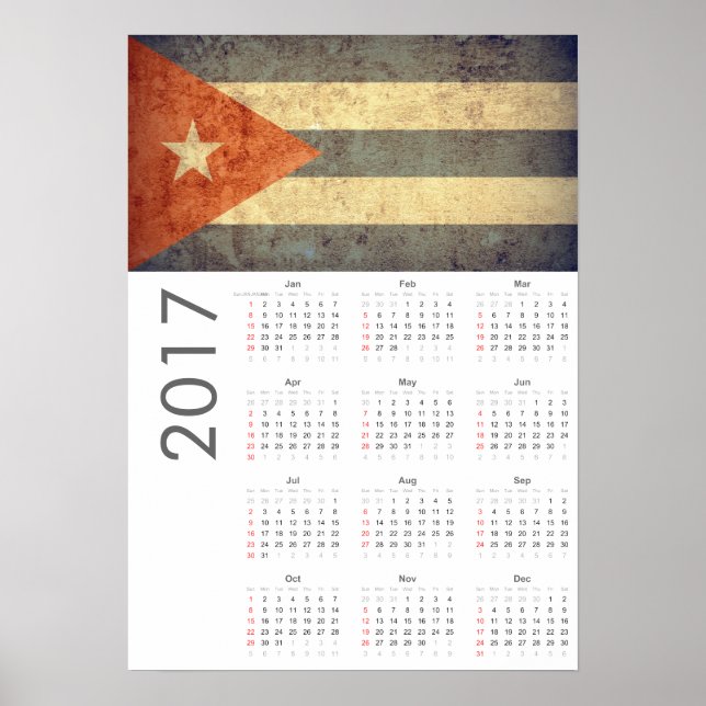 Calendrier Cuba Drapeau Grunge Poster 2017 (Devant)
