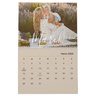 Calendrier Custom Family Photo | Personalized Beige Taupe 