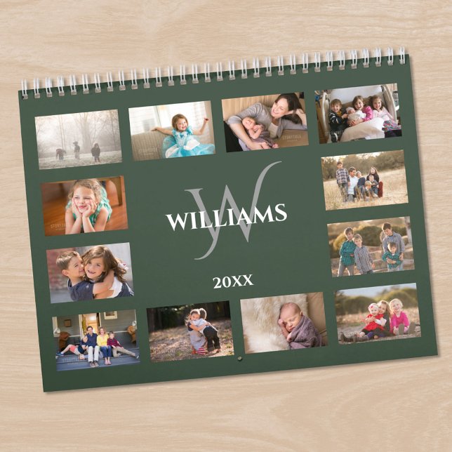 Calendrier Custom Monogram Name Green Photo (Custom Monogram Name Green Photo Calendar in situ)