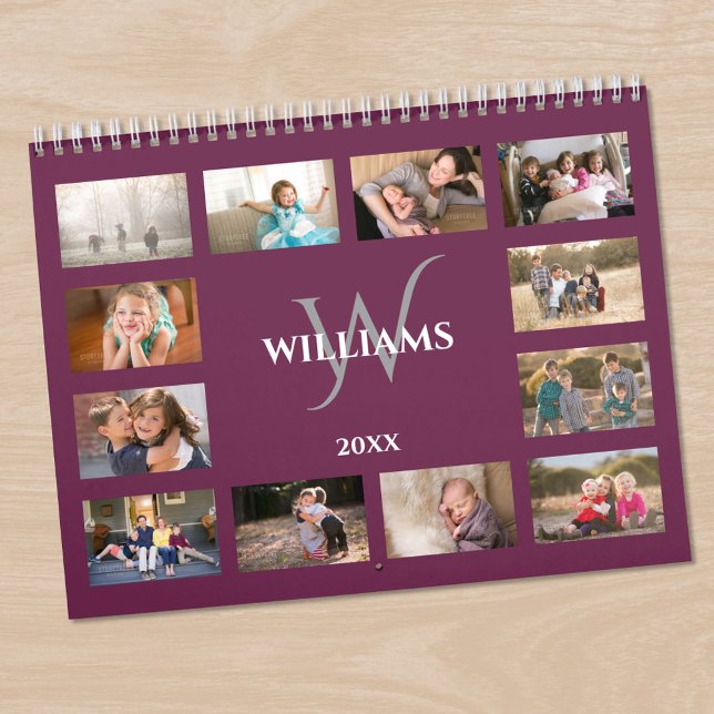 Calendrier Custom Monogram Name Magenta Purple Photo (Custom Monogram Name Magenta Purple Photo Calendar in situ)