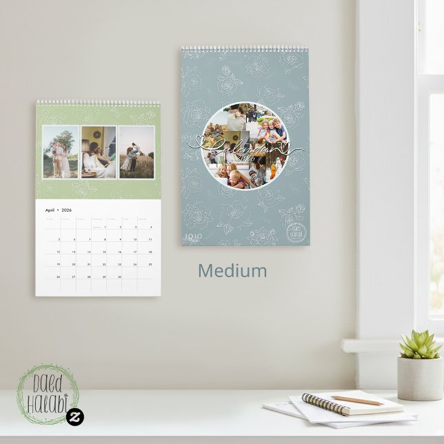 Calendrier Custom photo collage Rose Line Art 2026 (Custom photo collage Rose Line Art 2026 Calendar)